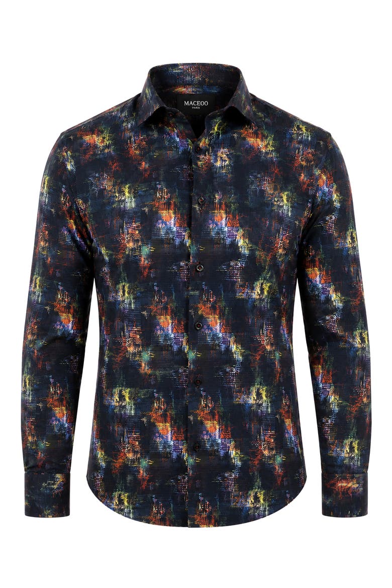 Fibonacci Long Sleeve Performance Stretch Button Up Shirt, Alternate, color, BLUE
