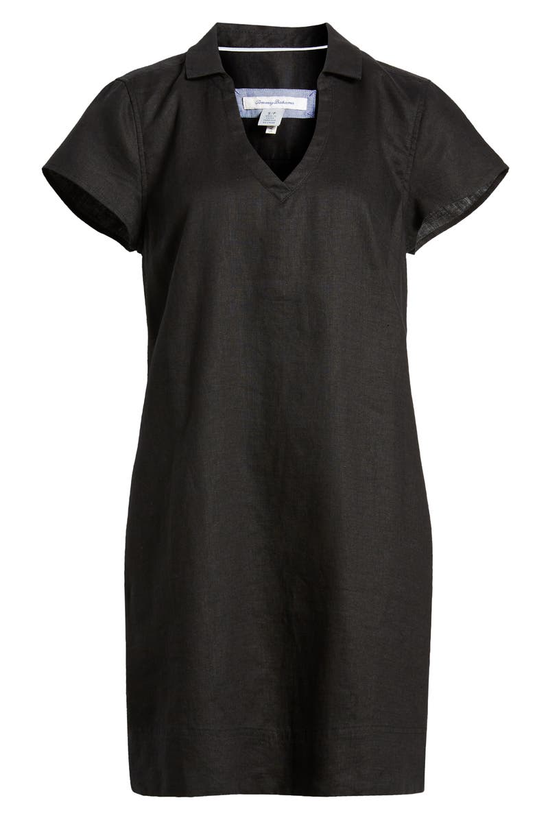 Tommy Bahama Two Palms Short Sleeve Linen Dress, Alternate, color, Black