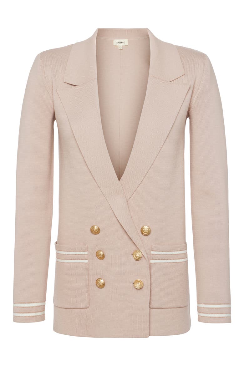 Eileen Metallic Stripe Tipped Sweater Blazer, Alternate, color, ASH ROSE W/ IVORY/ GOLD STRIPE