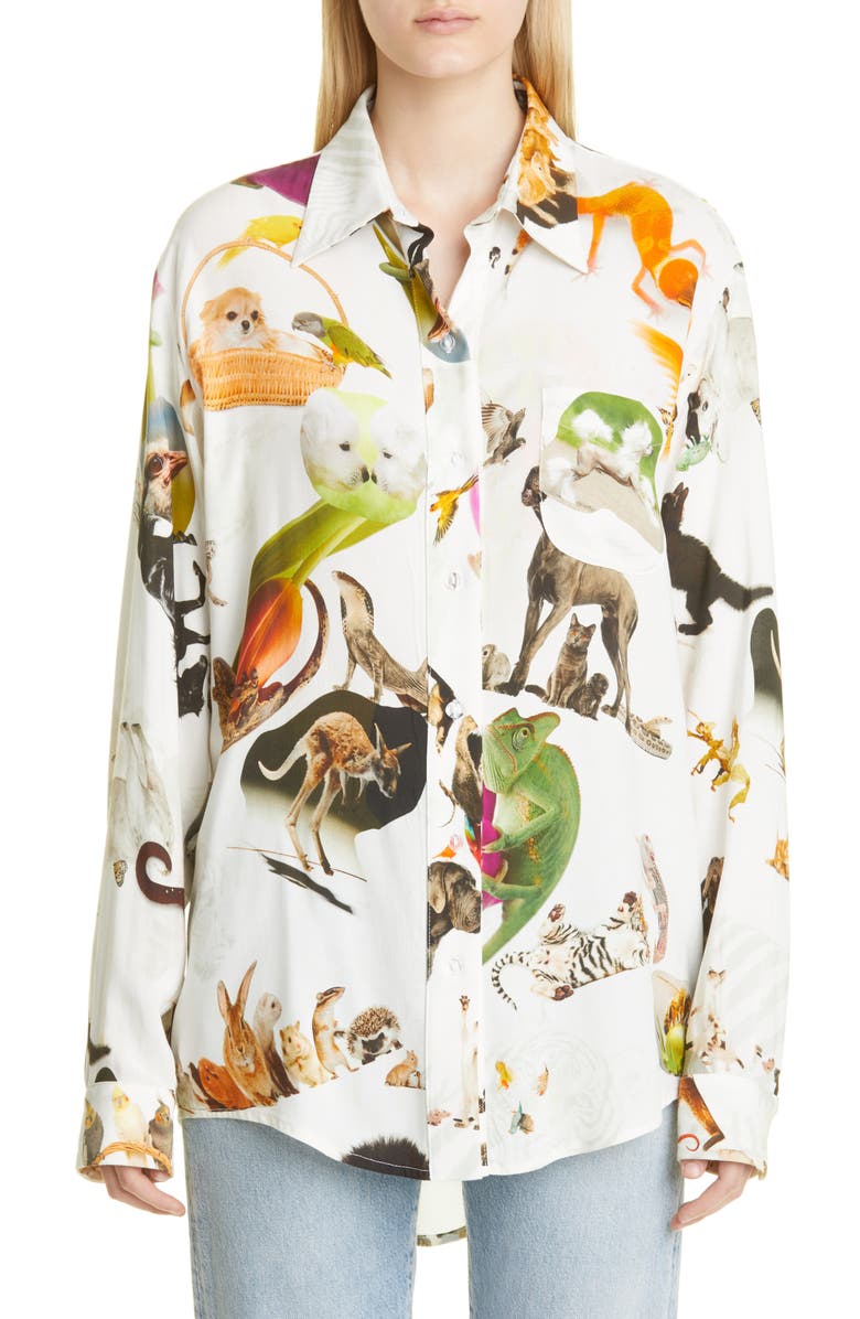 Collina Strada Convention Animal Print Button-Up Shirt, Main, color, 