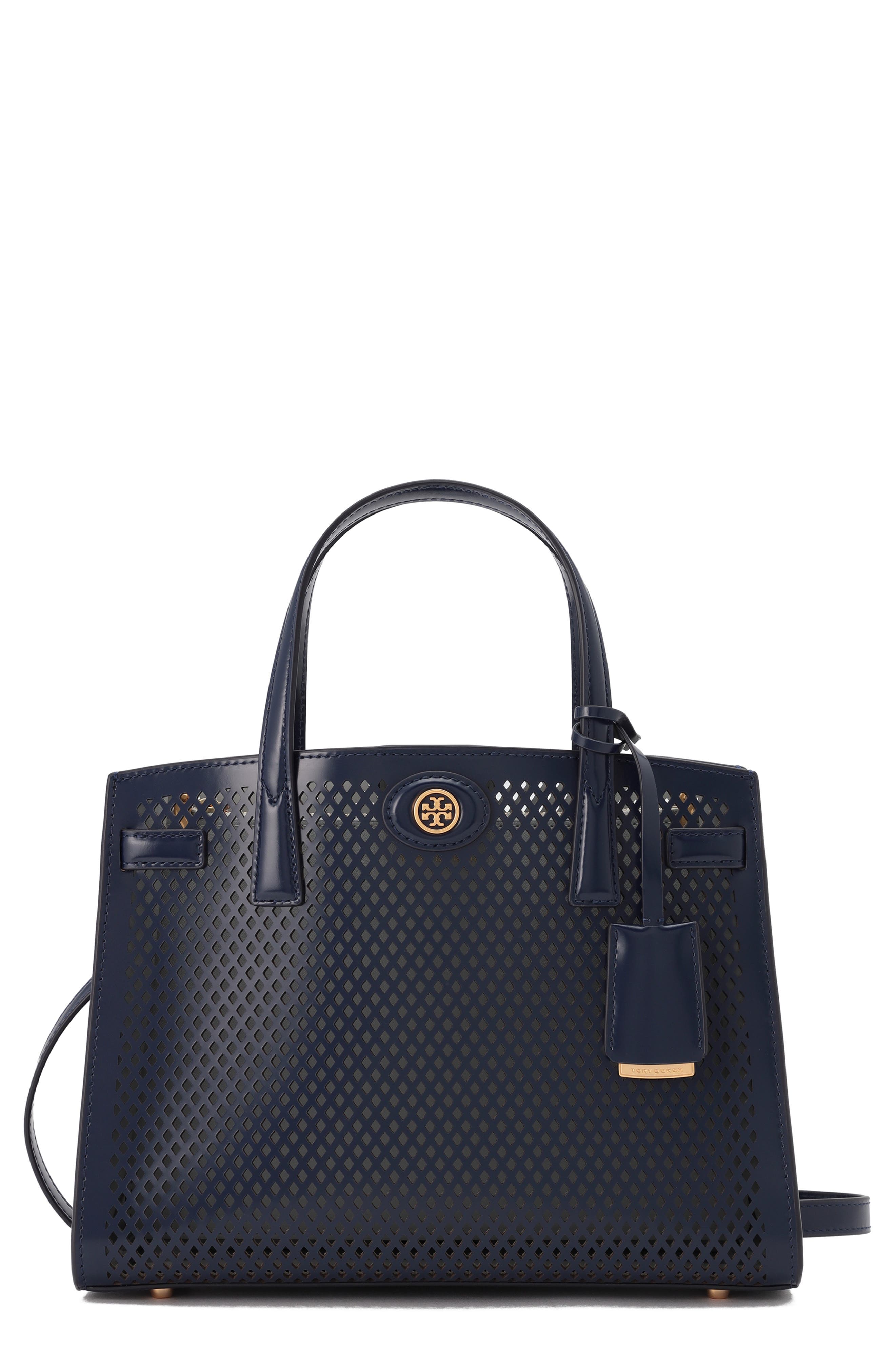 Tory Burch Small Robinson Perforated Leather Satchel, Main, color, 