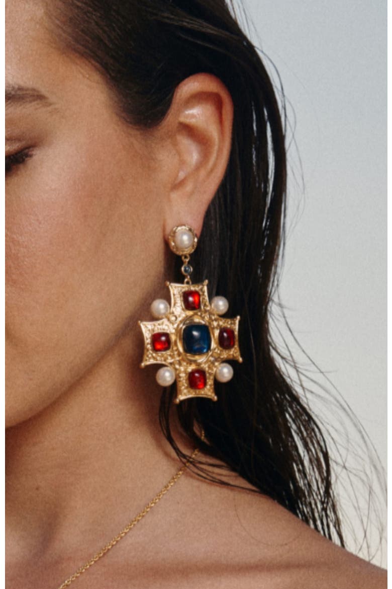 Byzantine King Earrings, Alternate, color, Gold & Red & Blue & White