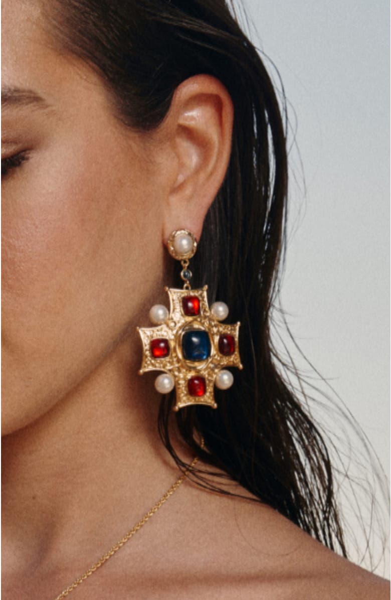 RC RETRO CHIC Byzantine King Earrings, Alternate, color, Gold & Red & Blue & White