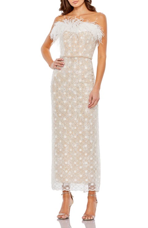 送料関税込■Mac Duggal■ホワイト■フローラルドレス■ White Satin One Shoulder Midi Dress - Mac Duggal