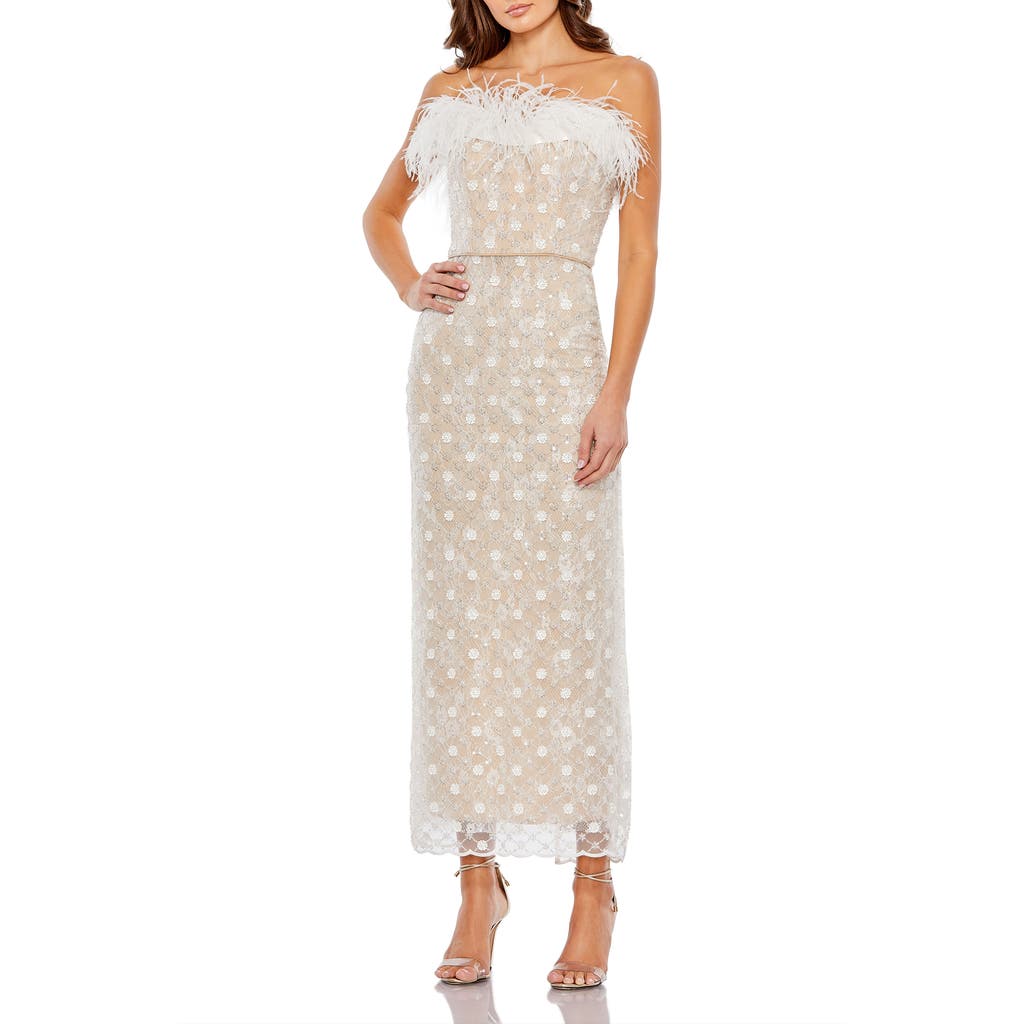 Mac Duggal Embellished Strapless Column Dress In White