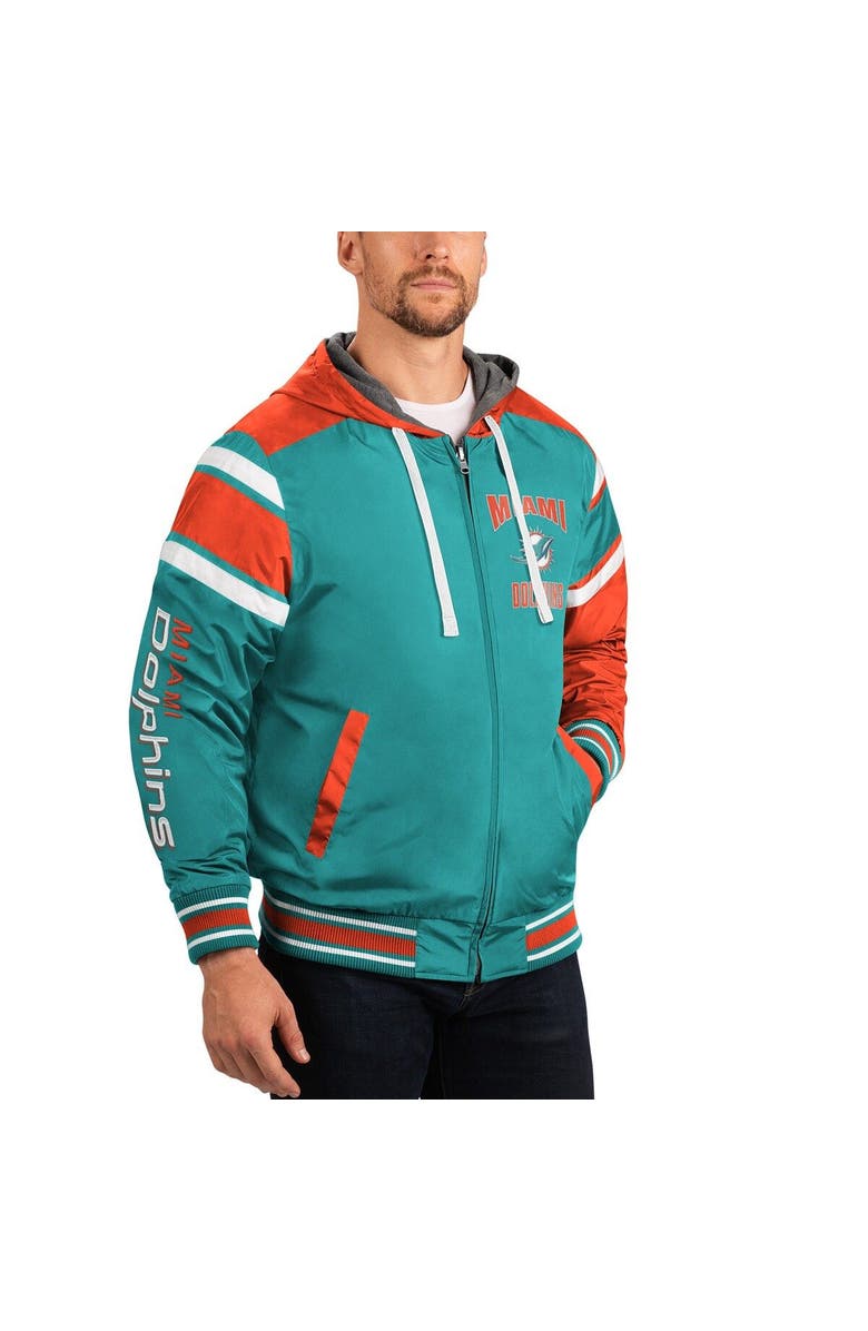 G-III SPORTS BY CARL BANKS Men's G-III Sports by Carl Banks Gray/Aqua Miami Dolphins Extreme Full Back Reversible Hoodie Full-Zip Jacket, Alternate, color,