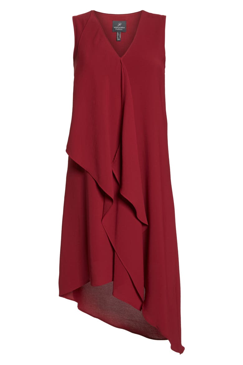 Ruffle Front Crepe High/Low Dress, Alternate, color, ALIZARIN CRIMSON