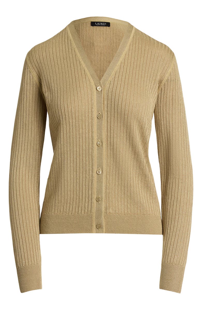 Lauren Ralph Lauren Linen Blend Rib Cardigan, Alternate, color, Birch Tan
