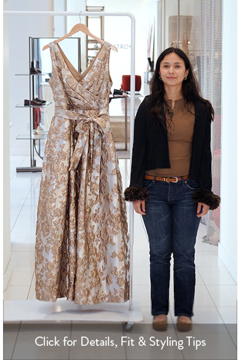 donna karan new york women's metallic brocade a-line dress Donna Karan Women's Metallic Brocade Gown - Frost Beige