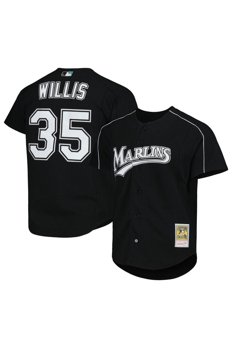 Men's Mitchell & Ness Dontrelle Willis Black Florida Marlins Cooperstown Collection Mesh Batting Practice Button-Up Jersey, Main, color, Black