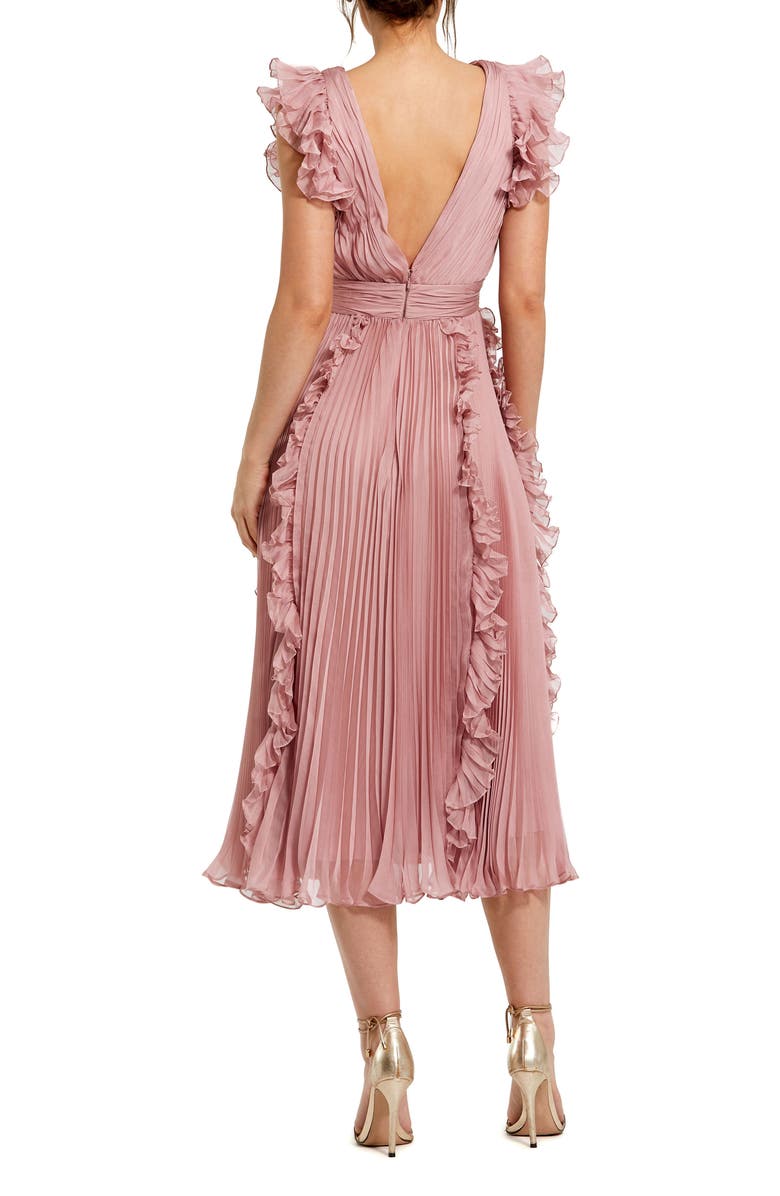 Mac Duggal Chiffon Ruffled Midi Dress with Pleated Detailing, Alternate, color, Rose
