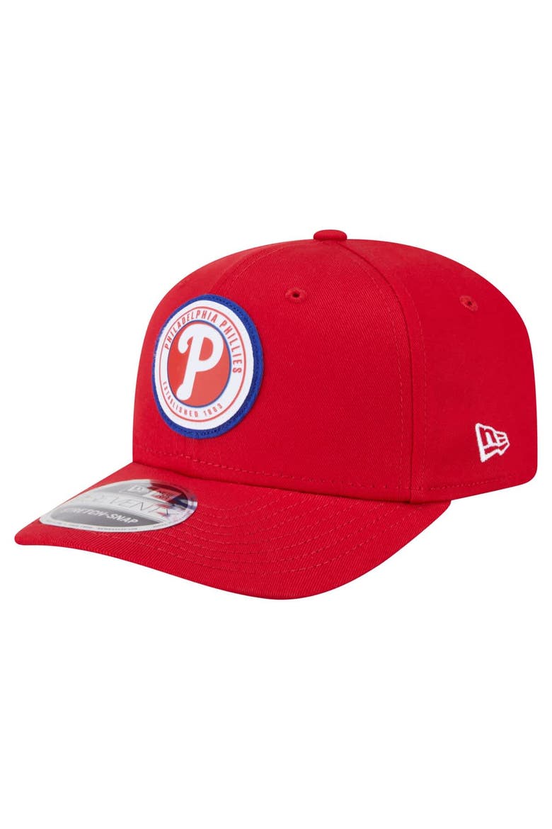 Men's New Era Red Philadelphia Phillies Circle Patch 9SEVENTY Stretch-Snap Hat, Main, color, Red
