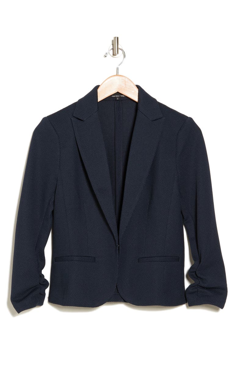 Amanda & Chelsea Notch Lapel 3/4 Sleeve Pique Knit Blazer, Alternate, color, Navy