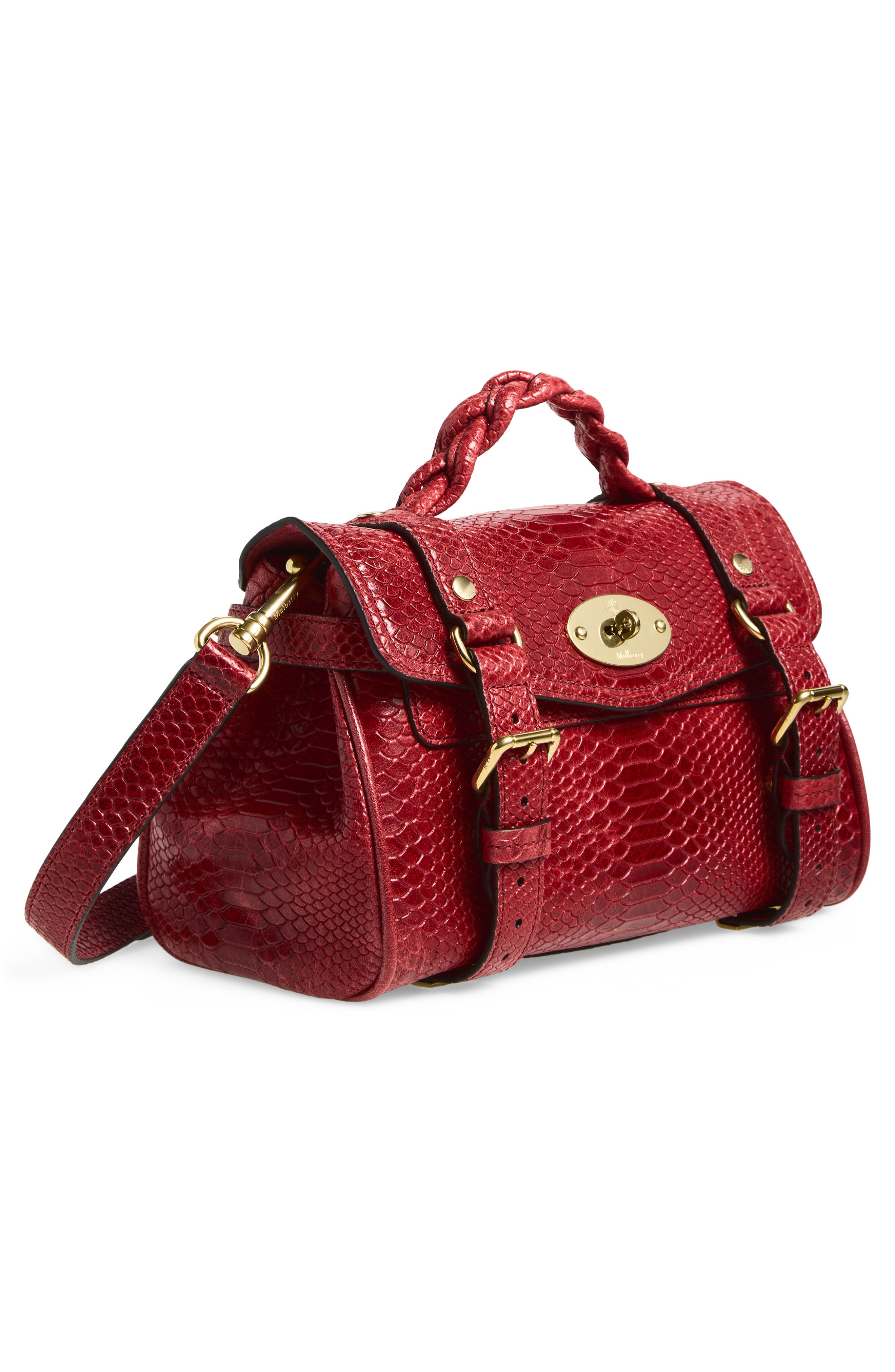 Mini Alexa Snake Embossed Leather Satchel, Alternate, color, APPLE RED
