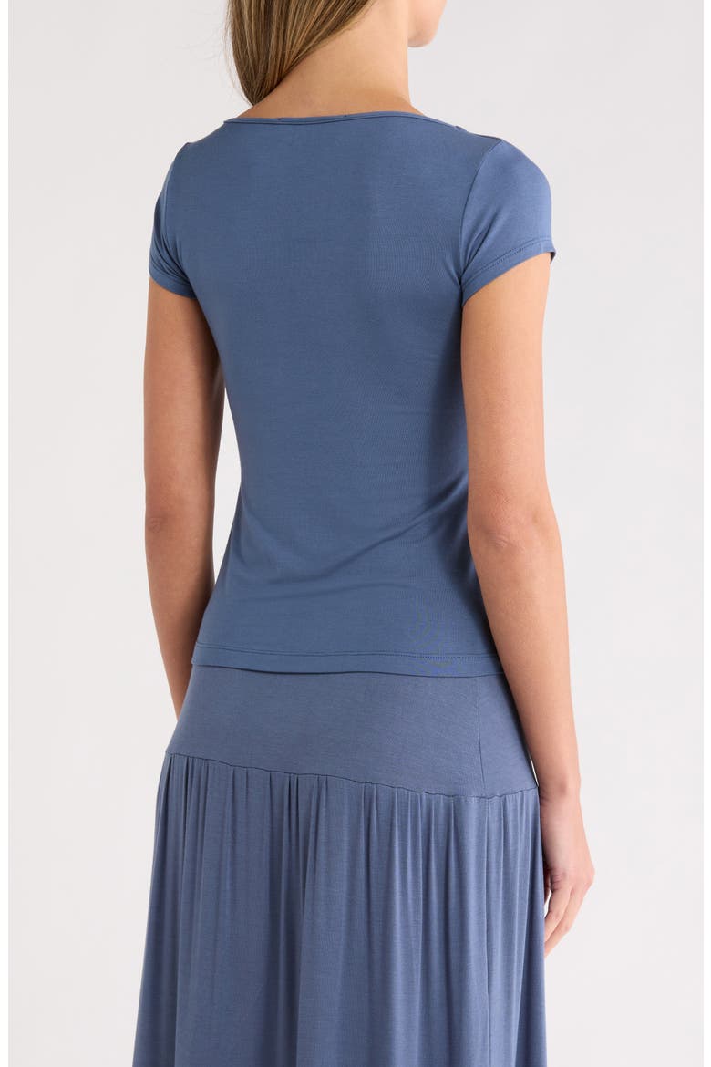 Solid Cowl Neck Cap Sleeve T-Shirt, Alternate, color, INDIGO