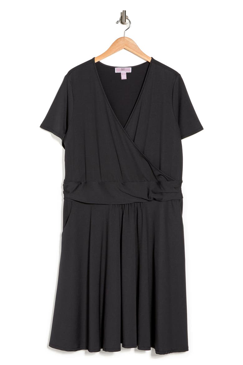 Mallory Short Sleeve Wrap Dress, Alternate, color, BLACK