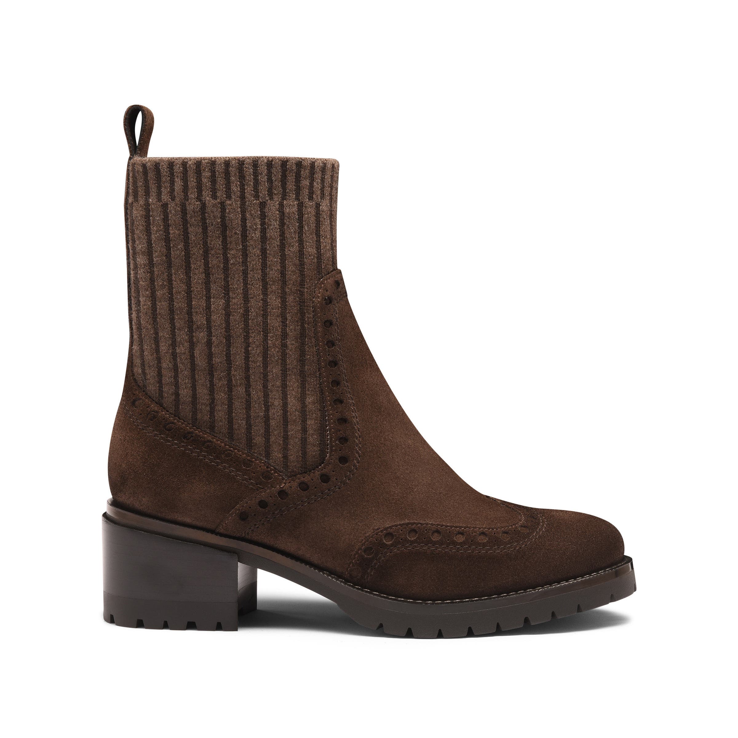 Santoni Women's suede low-heel ankle boot, Alternate, color, Brown