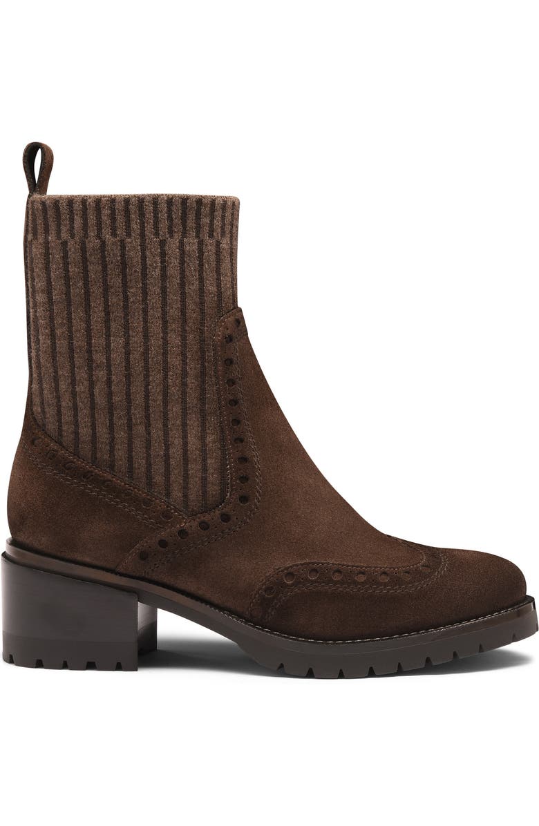 Santoni Women's suede low-heel ankle boot, Alternate, color, Brown