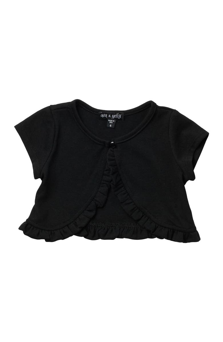 Ava & Yelly Ruffle Edge Cardigan Sweater, Main, color, Black