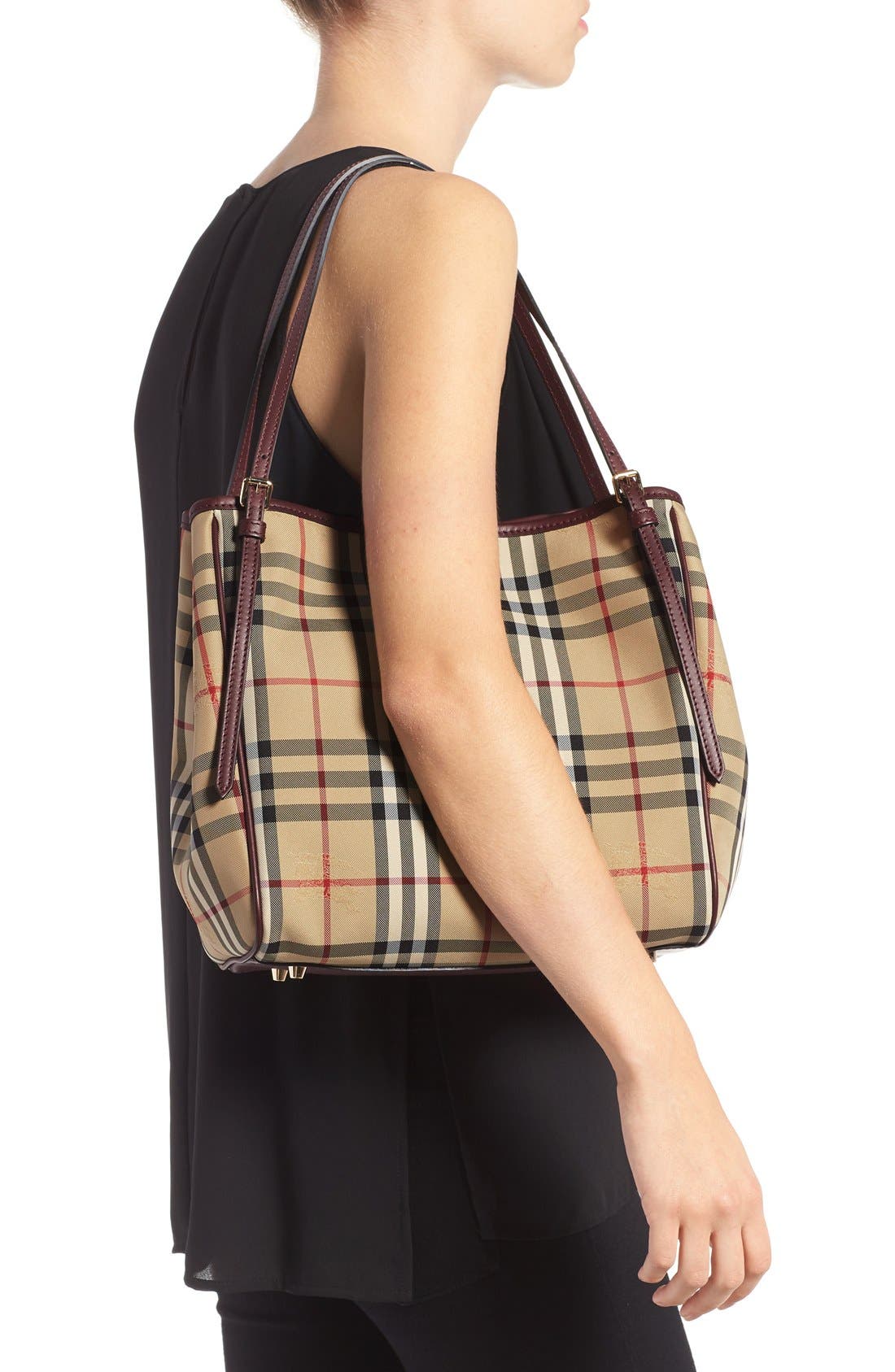 Burberry 'Small Canter' Horseferry Check & Leather Tote, Alternate, color, 