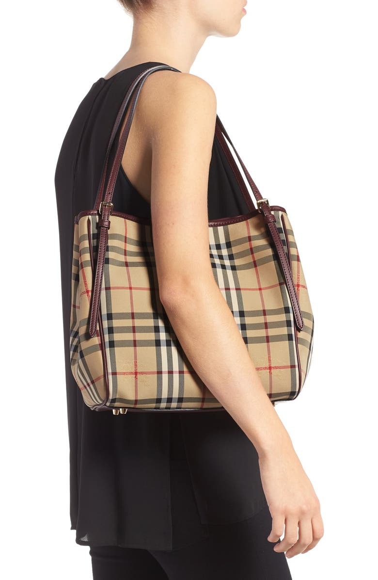 Burberry 'Small Canter' Horseferry Check & Leather Tote, Alternate, color,