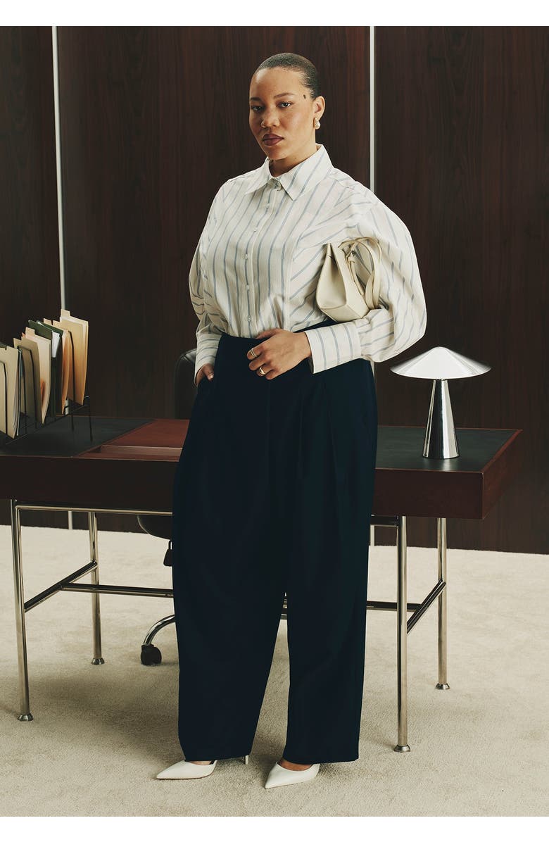 ELOQUII Pleated Straight Leg Trouser, Main, color, Navy