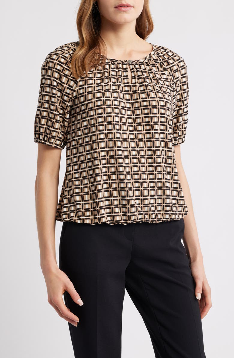 AK ANNE KLEIN Keyhole Peasant Top, Main, color, Anne Black/ Latte