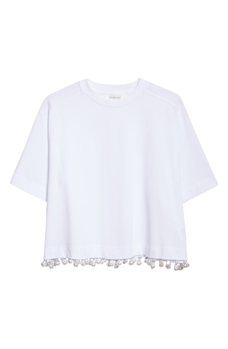 SPORTMAX Palmas Faux Pearl Trim T-Shirt, Alternate, color, Optical White