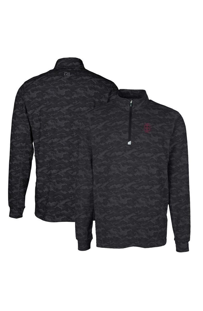 Cutter & Buck Men's Cutter & Buck Black Southern Illinois Salukis Vault Big & Tall Traverse Camo Print Stretch Quarter-Zip Pullover Top, Main, color, 