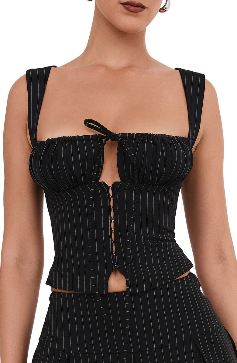 Mistress Rocks Pinstripe Corset, Alternate, color, Black