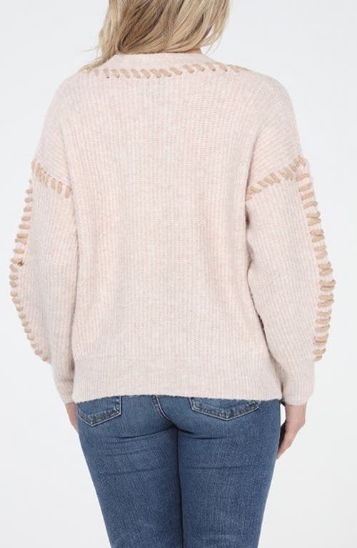 Rain And Rose Contrast Stitch Cardigan In Neutral
