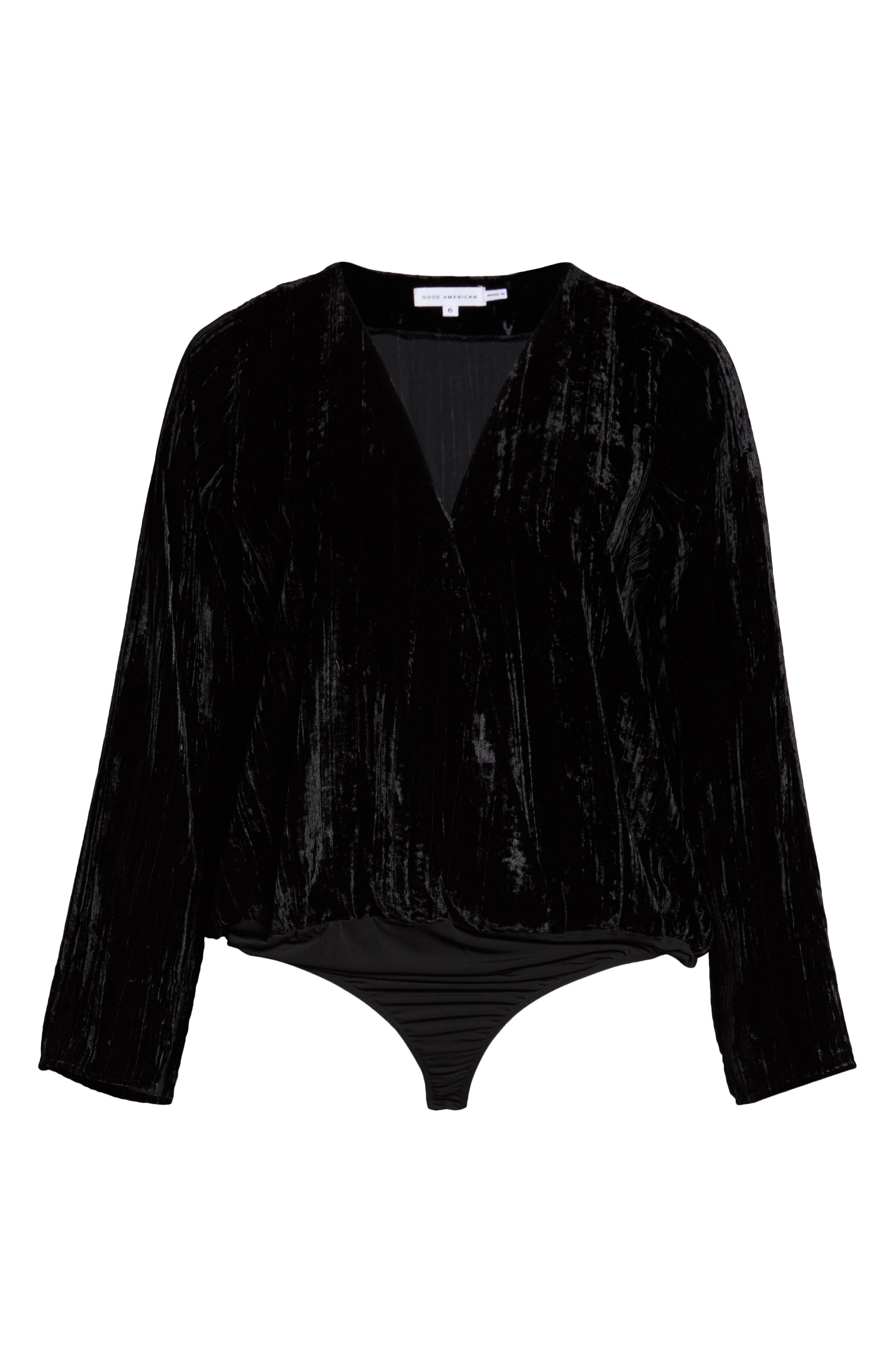 Good American Wrap Front Velvet Bodysuit (Women) | Nordstromrack