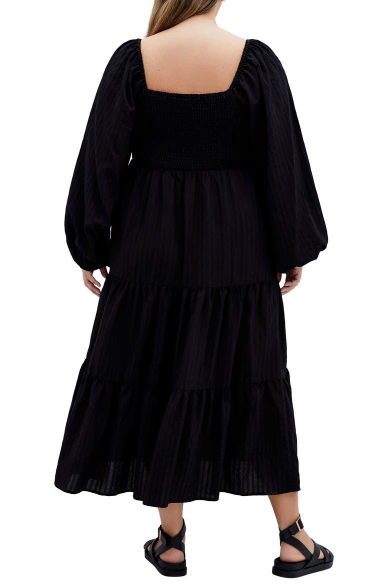 Portia Button-Front Long Sleeve Midi Dress, Alternate, color, BLACK
