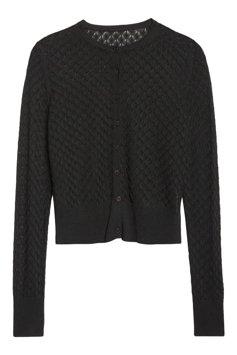 Crop Pointelle Cardigan, Alternate, color, BLACK