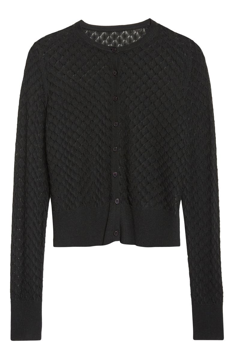 Lela Rose Crop Pointelle Cardigan, Alternate, color, Black