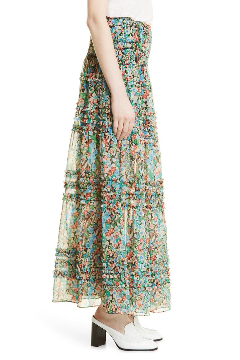 Amadea Floral Tiered Ruffle Maxi Skirt, Alternate, color, BLACK