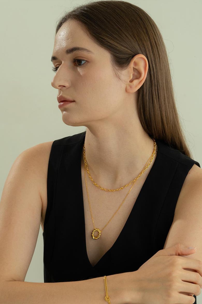 Sterling Silver 18k Gold Plated Eliana Circle Necklace Trendy Everyday, Alternate, color, Gold