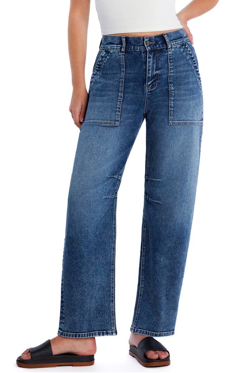 HINT OF BLU Utility Barrel Leg Jeans, Main, color, Country Blue