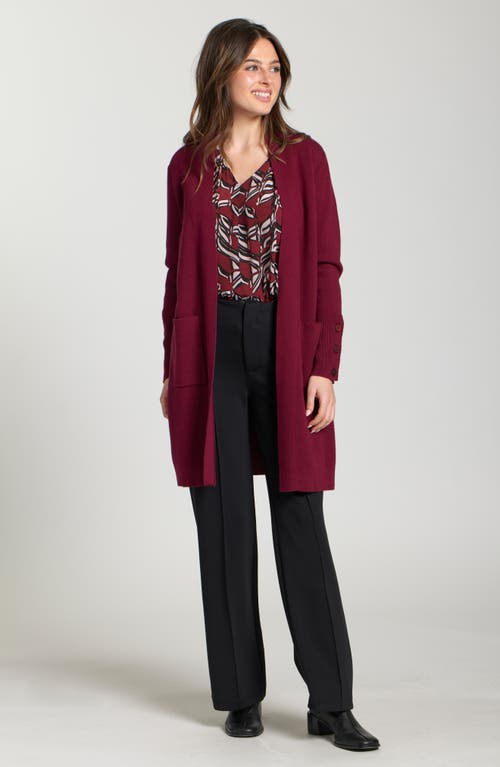 Apny Open Front Long Cardigan In Burgundy