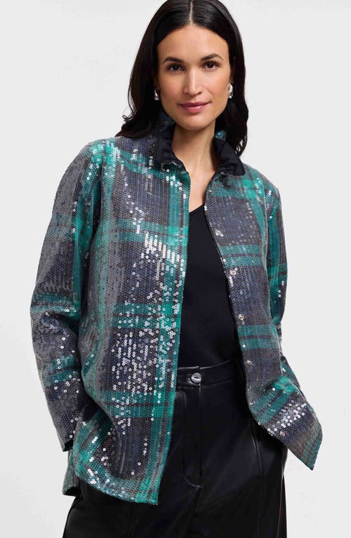 Foxcroft Carolina Plaid Sequin Shirt Jacket In Multi