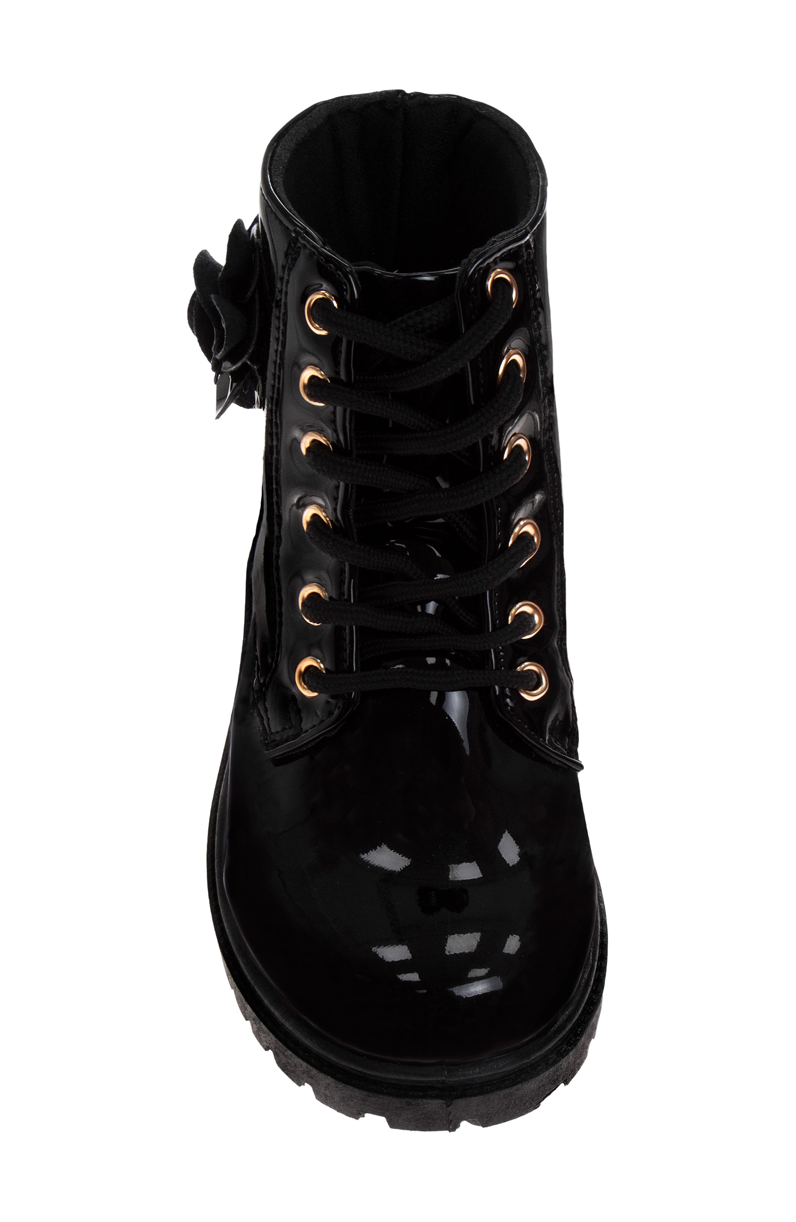 Kids' Floral Faux Leather Combat Boot, Alternate, color, BLACK