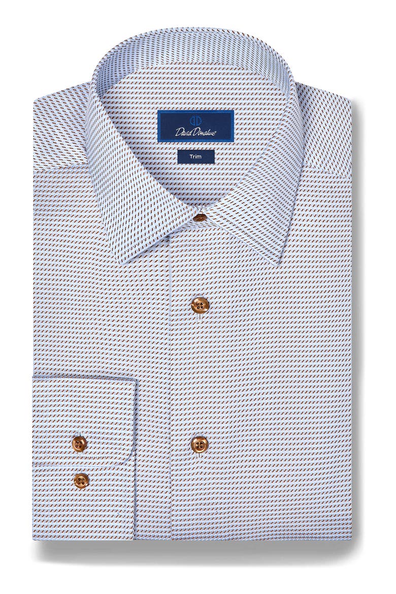 Trim Fit Textured Twill Dress Shirt, Main, color, SKY/ CHOCOLATE
