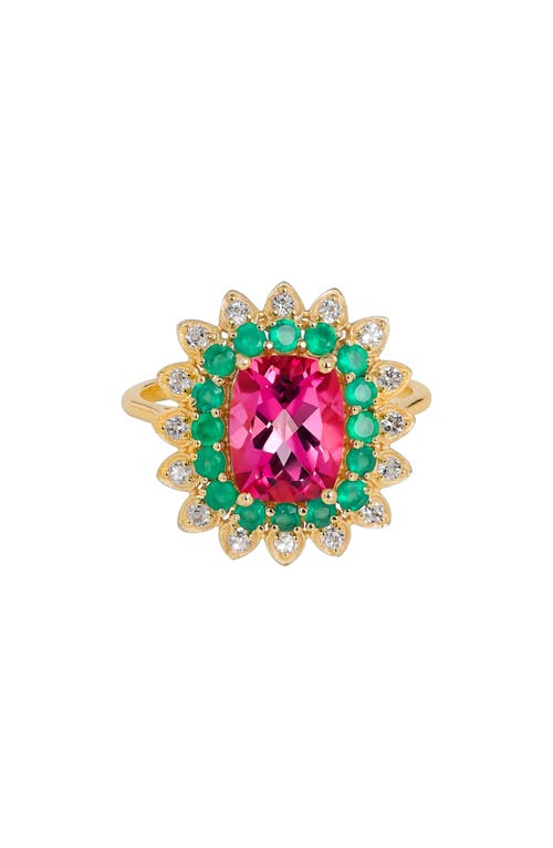 Ys Gems Pink Topaz, Green Onyx & White Topaz Ring In Pink