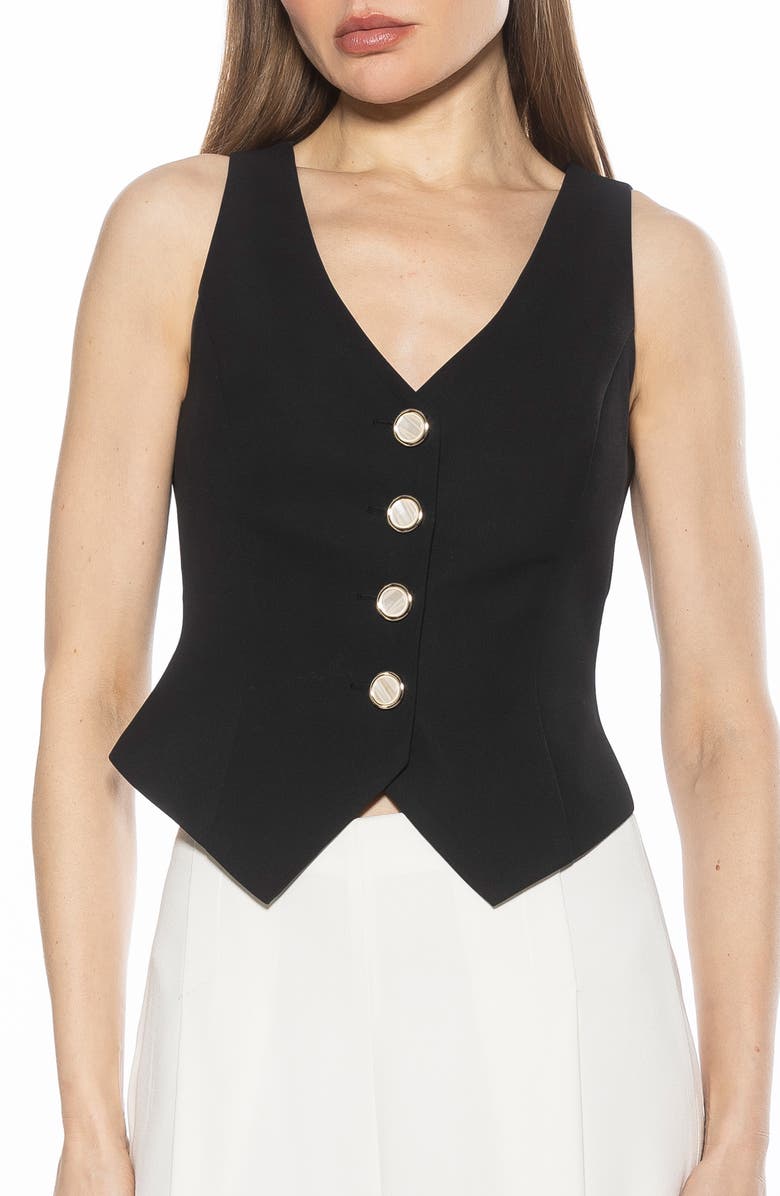 Alexia Admor Liliana Button Front Vest, Main, color, Black
