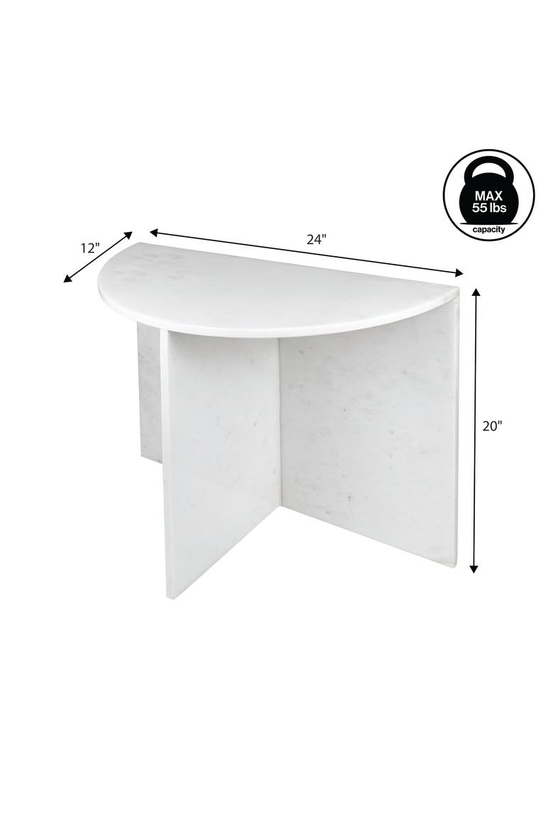 Patrice Art Deco Natural Marble Handmade Demilune Side Table, Alternate, color, White