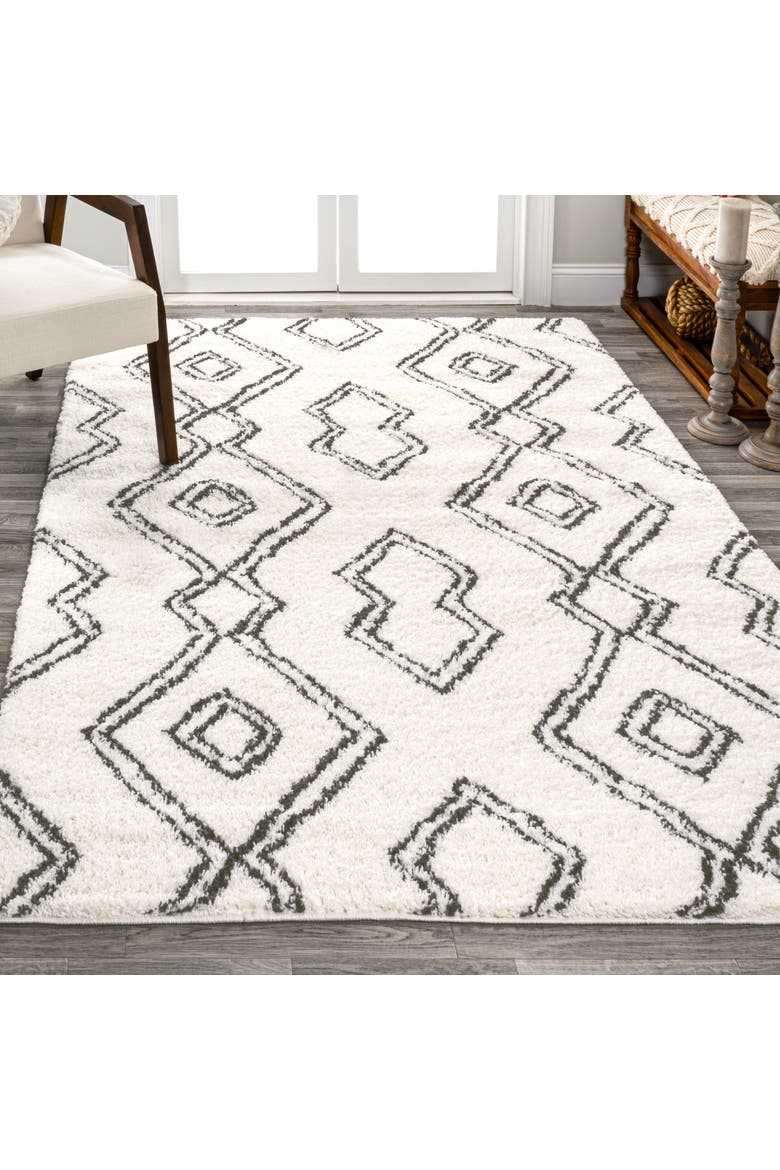 Deia Moroccan Style Diamond Shag Area Rug, Alternate, color, White/Gray
