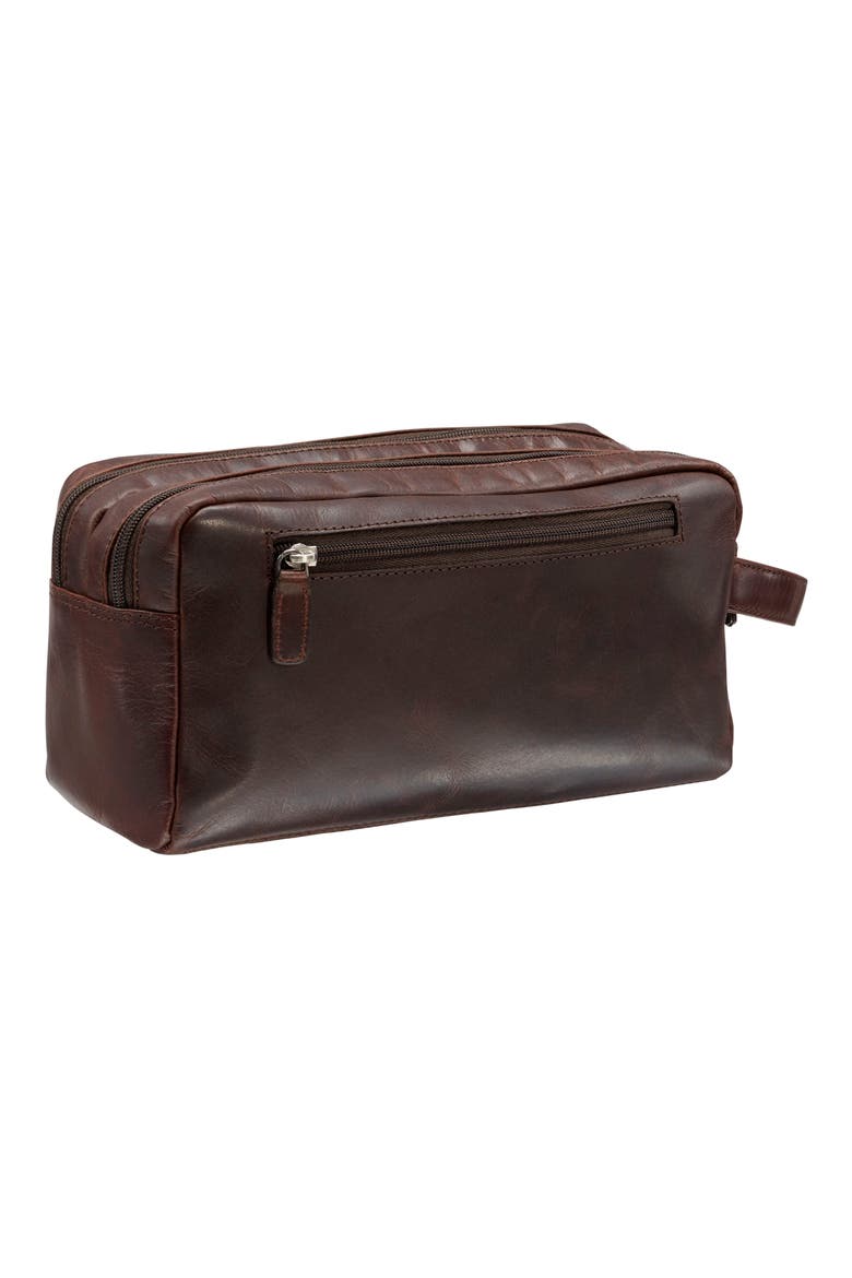 Two Compartment Leather Travel Dopp Kit, Alternate, color, BROWN
