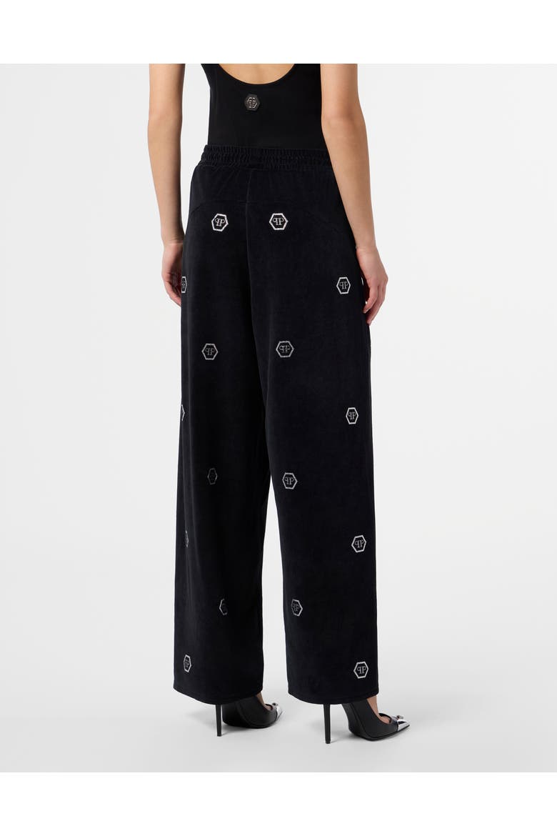 Chenille Skater Fit Tracksuit Pants Monogram Strass Women, Alternate, color, black