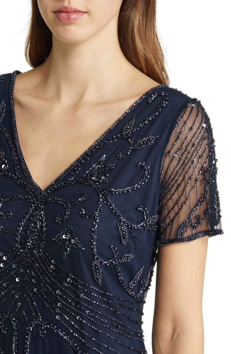 Pisarro Nights Beaded Double V-Neck Dress, Alternate, color, Navy