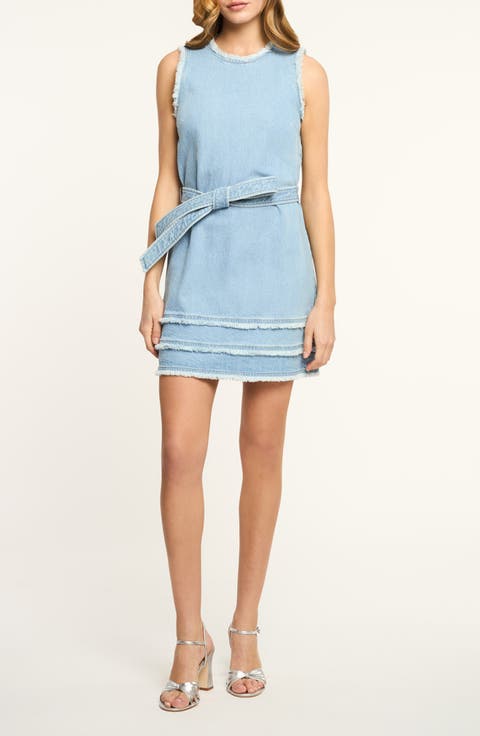 Mindie Fray Tie Waist Denim Minidress
